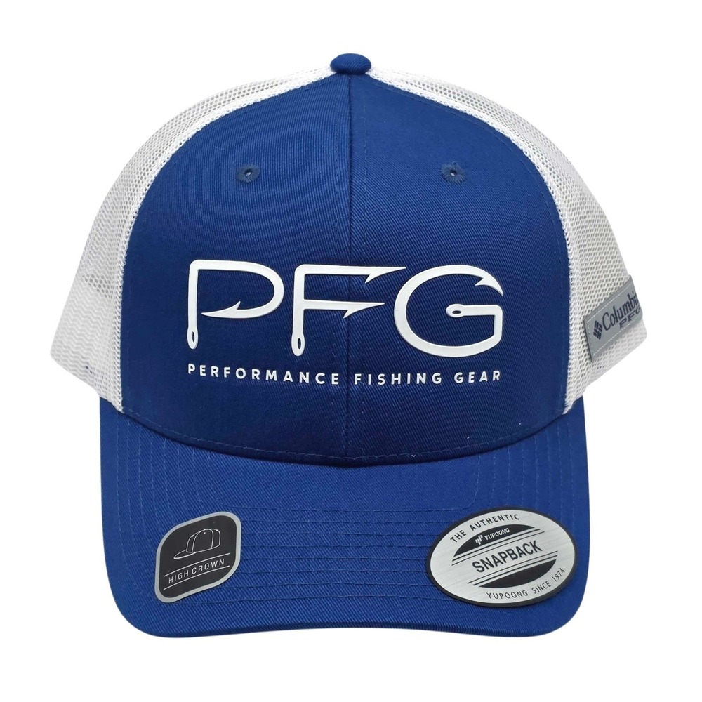 Columbia PFG Hooks Mesh Snapback Hat Cap Blue White High Crown NWT CU0121-409